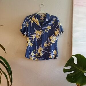 Tommy Bahama Vintage Floral Tropical Resortwear Silk and Linen 50s Button Shirt